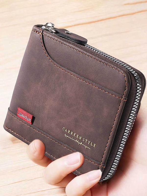 Men's Business Pu Leather Zipper Short Wallet, Casual Trendy Wallet, Multi Card Slot Card Holder for Work & Daily Use