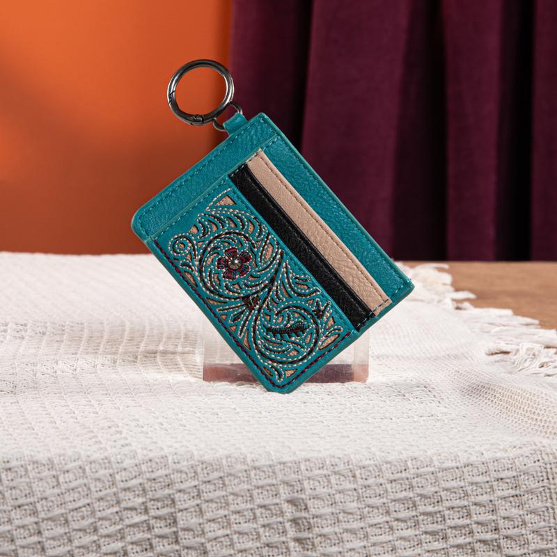 Montana West [MegaLive] Embroidered Floral Slim Minimalist Wallet Front Pocket Wallets with 6 Card Slots