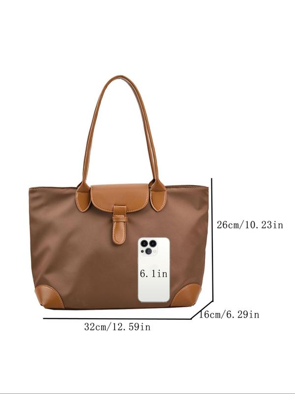 Women's Solid Color Large Capacity Tote Bag, Fashionable Lightweight Nylon Shoulder Bag for Daily Use & Shopping, Casual Trendy Versatile High-quality Daily Commuting Bag