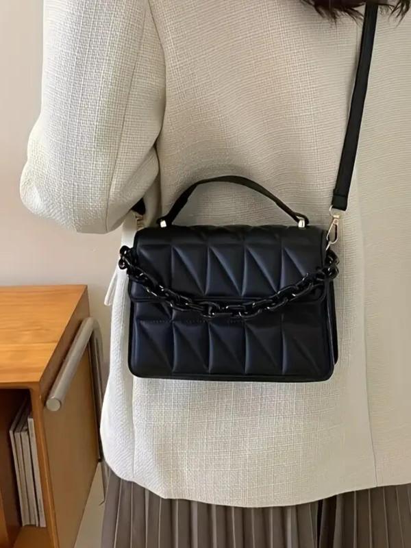 Women's Elegant Quilted Crossbody Bag, Trendy Chain Decorated Flap Square Bag, Chic All-match Shoulder Bag for Daily & Work Use