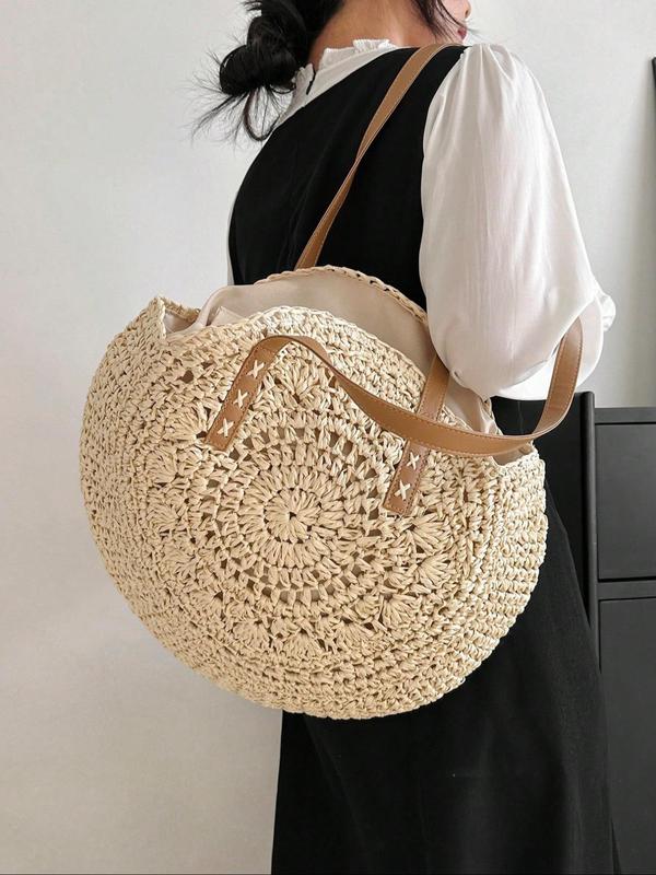 Boho Style Hollow out Design Tote Bag,  Large Capacity Shoulder Bag for Women, Summer 2024 Beach Bag for Travel & Daily Use