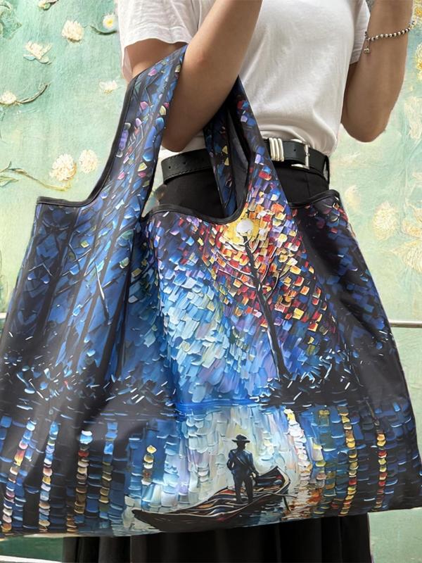 Oil Painting Pattern Tote Bag, Large Capacity Shoulder Bag for Women & Girls, Casual Trendy Versatile Girl Fashionable Shopping Bag