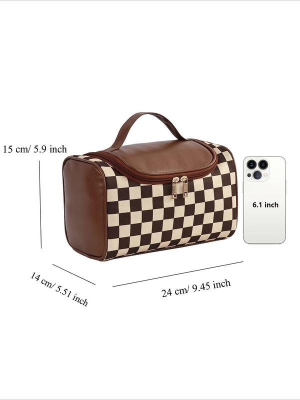 Vintage Checkerboard Pattern Makeup Bag, Large Capacity Cosmetic Bag, Zipper Makeup Organizer Pouch for Skincare, Makeup Products