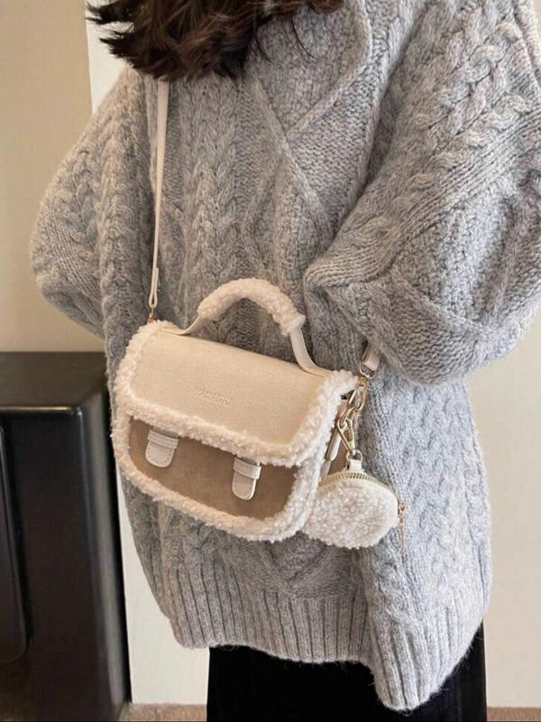 Contrast Faux Fur Design Crossbody Bag, Casual Versatile Shoulder Bag for Women, Trendy All-match Commuter Bag for Daily Used