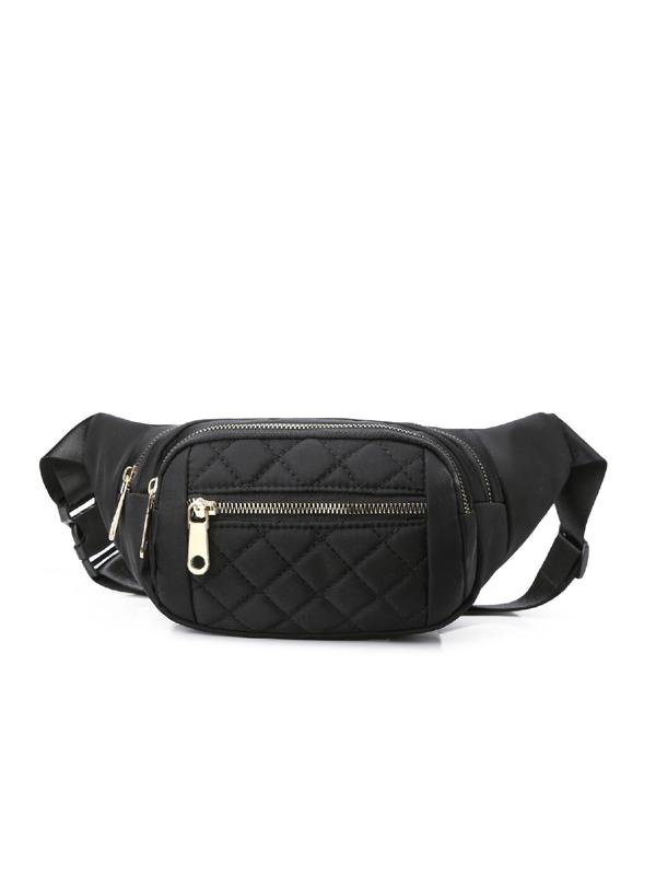 Women's  Solid Color Diamond Quilted Fanny Pack, Fashionable Multi-pocket Design Zipper Chest Bag, Casual All-match Fanny Pack for Daily Used