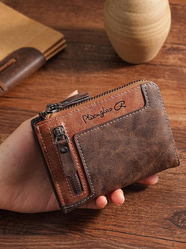 Men's Business Fashion Zipper Wallet, PU Leather Multi Card Slot Card Holder, Casual Trendy Versatile Vintage Daily Wallet As Gift