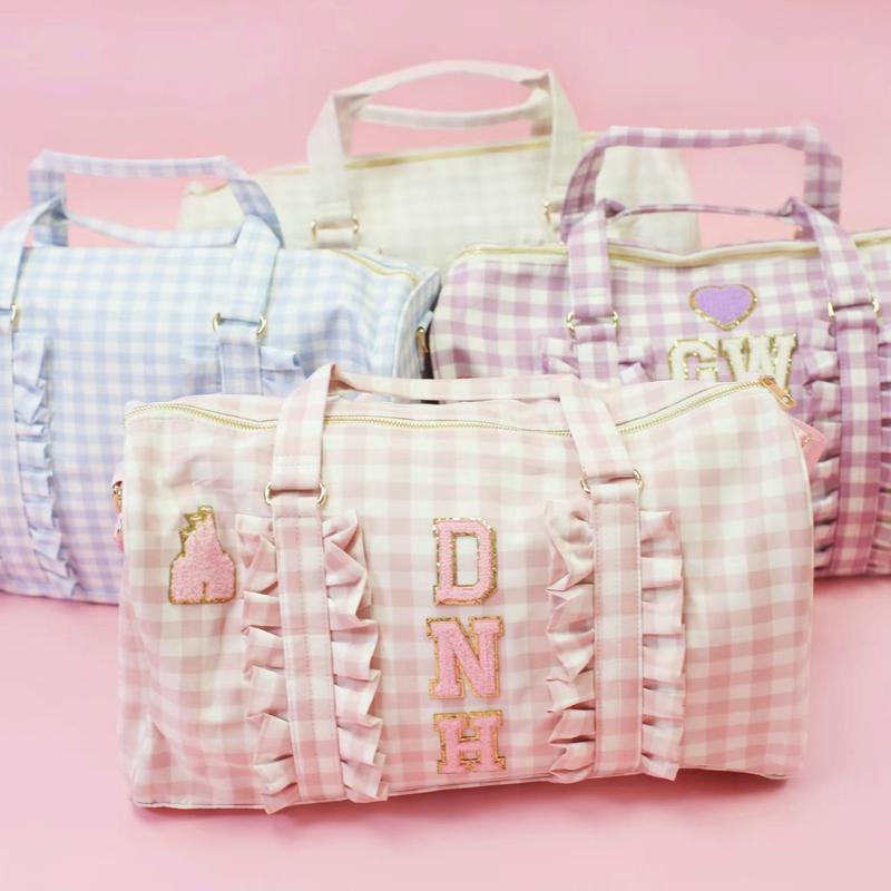 Gingham Ruffle Duffle Bag Gym Bag Ballet Bag Overnight Travel Bag