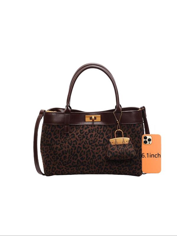 Women's Fashion Leopard Print Handbag & Coin Purse Bag Charm, Casual Versatile Shoulder Bag, Trendy All-match Commuter Bag for Daily Used