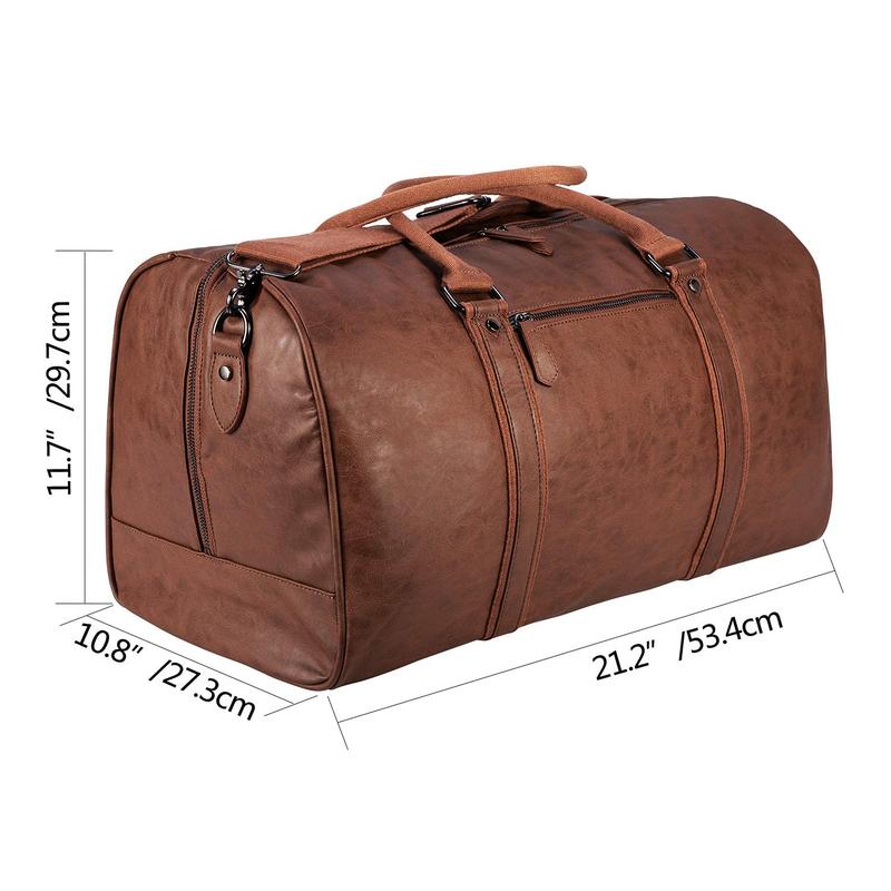 SEYFOCNIA Oversized Travel Duffel Bag, Waterproof Leather Weekend bag Gym Sports Overnight Large Carry On Hand Bag-Brown