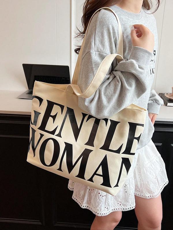 Women's Minimalist Letters Print Tote Bag, All-match Large Capacity Shoulder Bag for Women, Casual Trendy Versatile Daily Commuting Bag