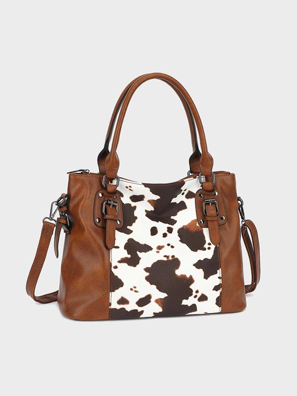 Random Cow Print Tote Bag, Affordable Luxury Bag Fashionable Large Capacity Shoulder Bag for Women, Casual Trendy Versatile High-quality Daily Commuting Bag