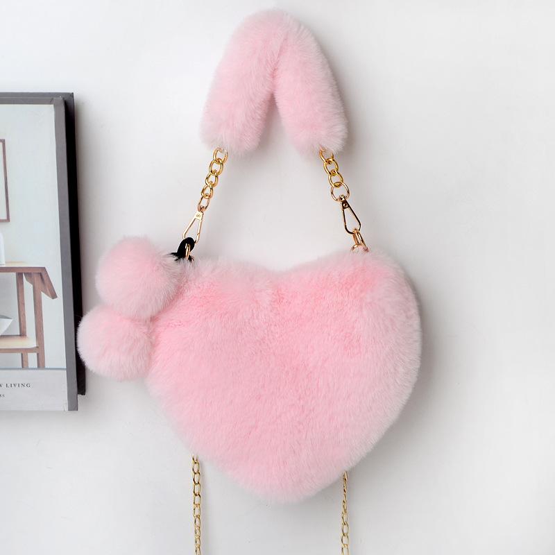 Rejolly Furry Purse for Girls Heart Shaped Fluffy Faux Fur Handbag for Women Soft Small Shoulder Bag Clutch Purse