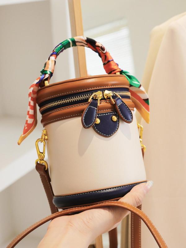 Fashion Colorblock Bucket Bag, Casual Pu Leather Zipper Crossbody Bag for Women, Crossbody Purses 2024, Casual Trendy Versatile High-quality Daily Commuting Bag, Girl Fashionable Shopping Bag