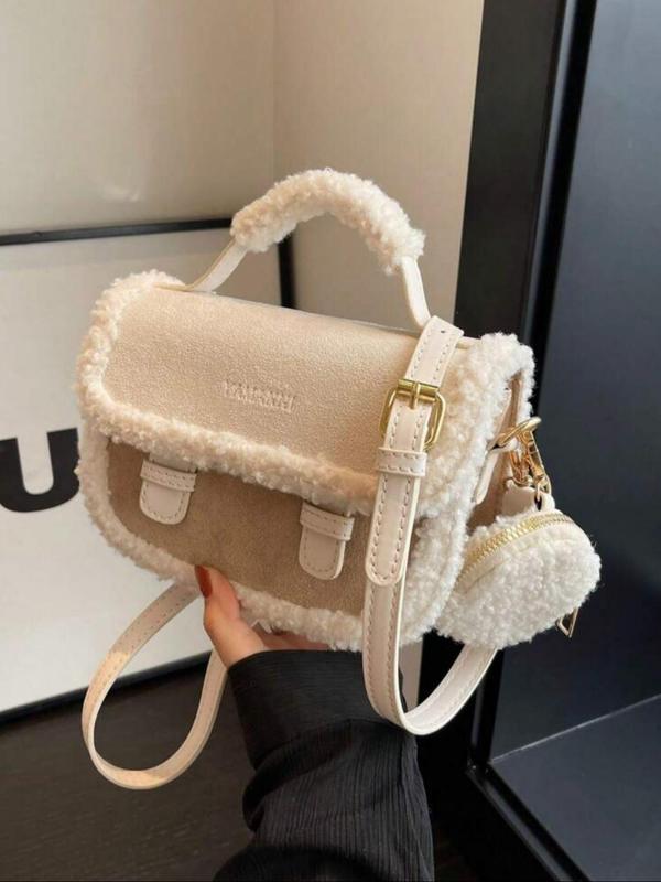 Contrast Faux Fur Design Crossbody Bag, Casual Versatile Shoulder Bag for Women, Trendy All-match Commuter Bag for Daily Used