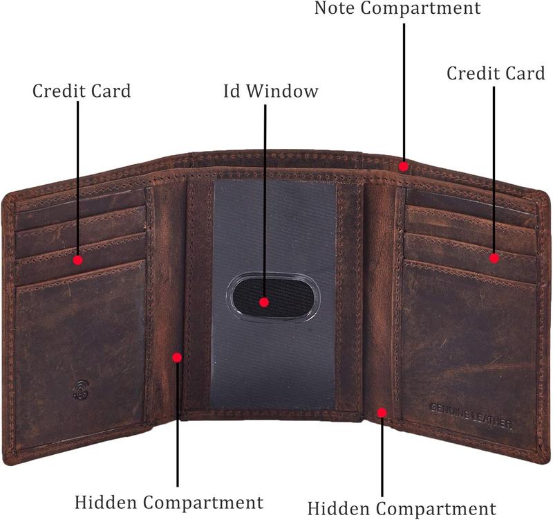 Wallet for Men Trifold Real Leather RFID Blocking Credit Card Case with ID Window in Gift Box