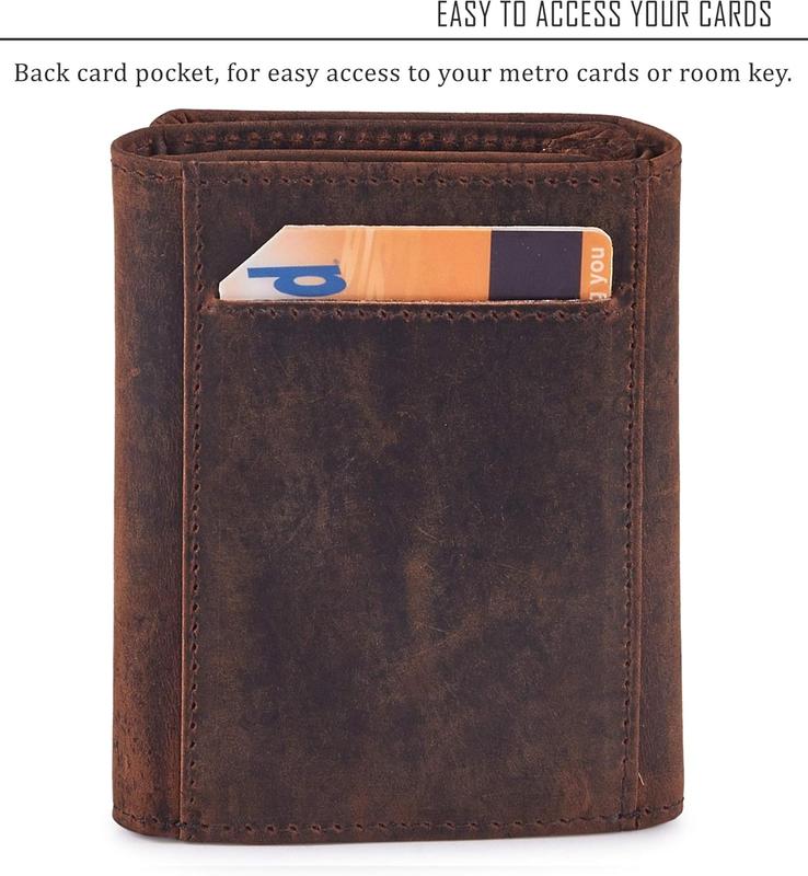 Wallet for Men Trifold Real Leather RFID Blocking Credit Card Case with ID Window in Gift Box