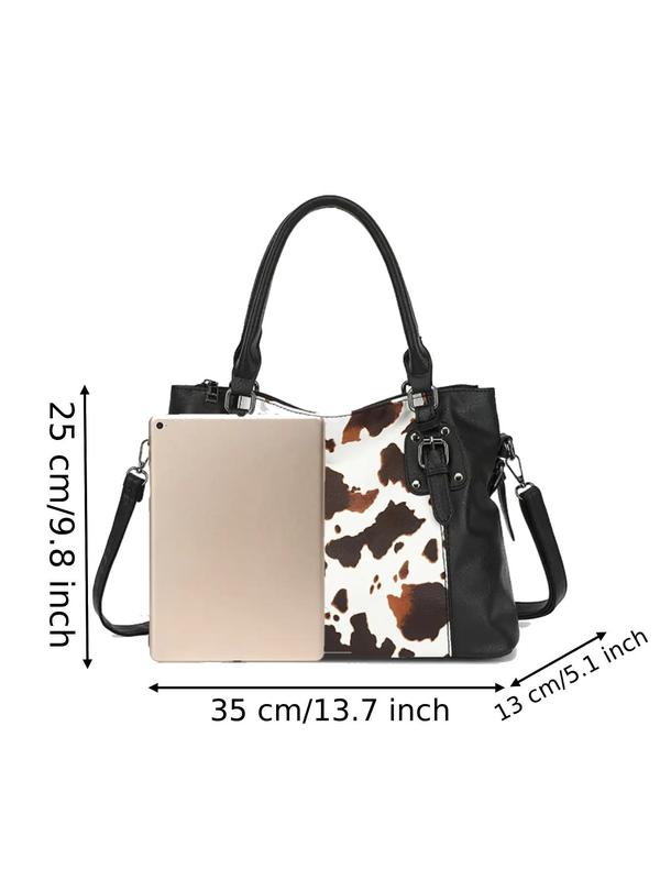 Random Cow Print Tote Bag, Affordable Luxury Bag Fashionable Large Capacity Shoulder Bag for Women, Casual Trendy Versatile High-quality Daily Commuting Bag