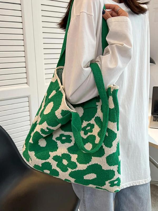 Fashion Floral Pattern Tote Bag,  Large Capacity Shoulder Bag for Women, Casual Trendy Versatile High-quality Daily Commuting Bag Everything Tote Bag for Work & Daily Use