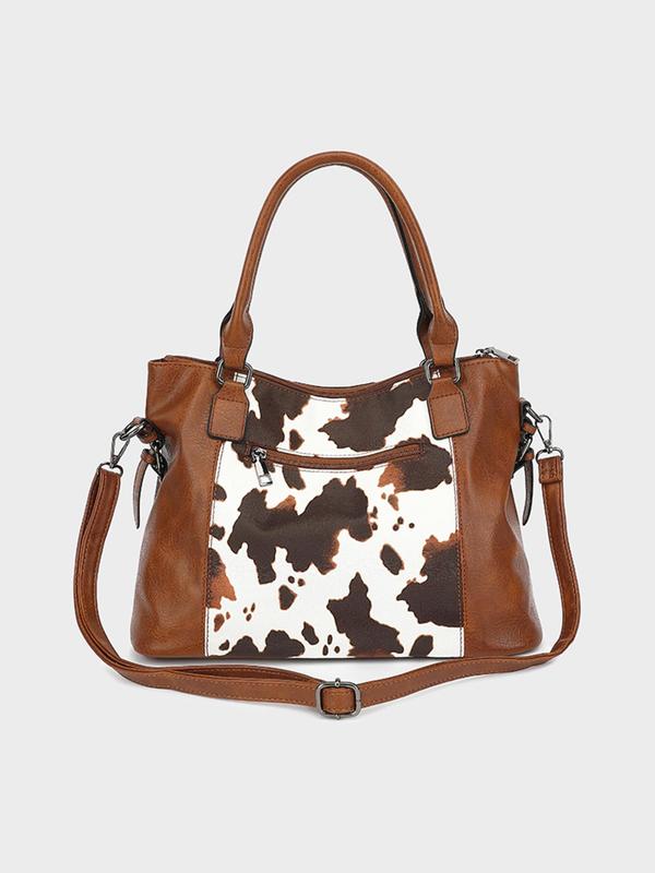 Random Cow Print Tote Bag, Affordable Luxury Bag Fashionable Large Capacity Shoulder Bag for Women, Casual Trendy Versatile High-quality Daily Commuting Bag