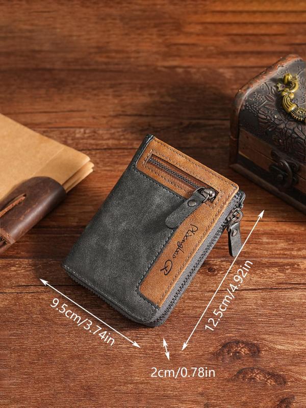 Men's Business Fashion Zipper Wallet, PU Leather Multi Card Slot Card Holder, Casual Trendy Versatile Vintage Daily Wallet As Gift