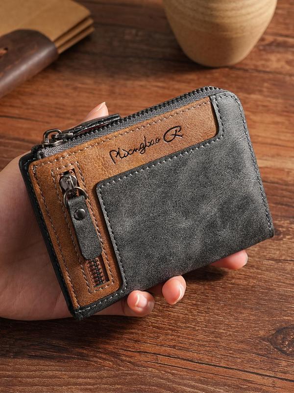 Men's Business Fashion Zipper Wallet, PU Leather Multi Card Slot Card Holder, Casual Trendy Versatile Vintage Daily Wallet As Gift