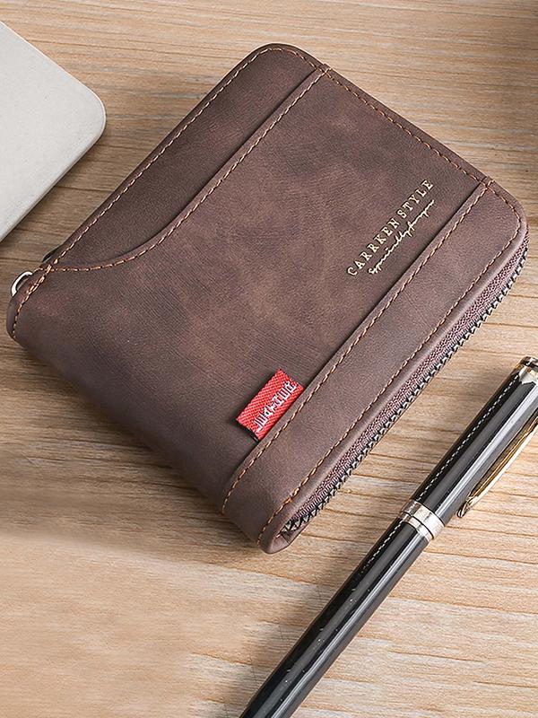 Men's Business Pu Leather Zipper Short Wallet, Casual Trendy Wallet, Multi Card Slot Card Holder for Work & Daily Use