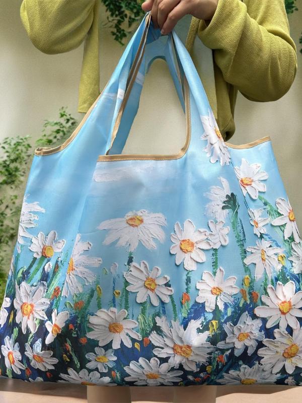 Oil Painting Pattern Tote Bag, Large Capacity Shoulder Bag for Women & Girls, Casual Trendy Versatile Girl Fashionable Shopping Bag