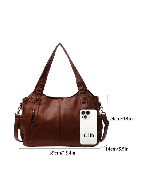 Women's Solid Color Tote Bag, Fashionable Large Capacity Crossbody Bag, Retro Versatile Shoulder Handbag for Daily Travel Work Commute