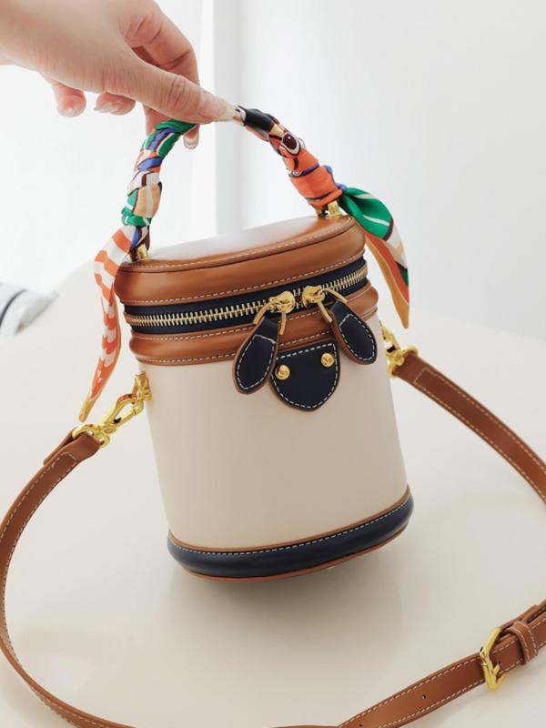 Fashion Colorblock Bucket Bag, Casual Pu Leather Zipper Crossbody Bag for Women, Crossbody Purses 2024, Casual Trendy Versatile High-quality Daily Commuting Bag, Girl Fashionable Shopping Bag