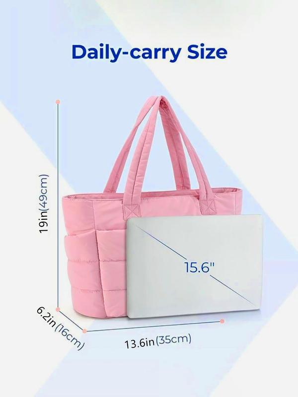 Women's Solid Color Quilted Puffer Tote Bag, Large Capacity Shoulder Bag for Travel Work, Casual Trendy Versatile High-quality Daily Commuting Bag