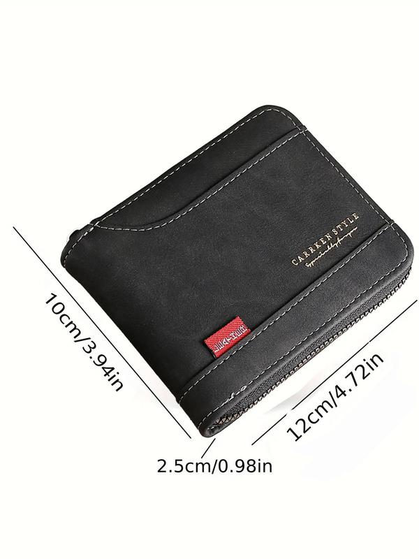 Men's Business Pu Leather Zipper Short Wallet, Casual Trendy Wallet, Multi Card Slot Card Holder for Work & Daily Use