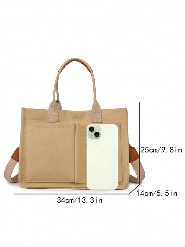 Women's Elegant Solid Color Handbag, Fashionable Large Capacity Multi-pocket Canvas Shoulder Commuter Bag, Lightweight Casual Tote Shoulder Messenger Bag, Birthday Gifts