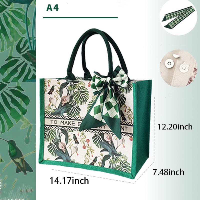 Green plant pattern handbag fashionable color matching as a summer gift, large capacity shoulder bag, casual versatile women's bag, suitable for travel and daily use