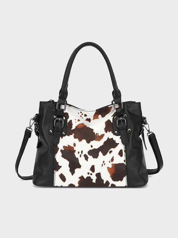 Random Cow Print Tote Bag, Affordable Luxury Bag Fashionable Large Capacity Shoulder Bag for Women, Casual Trendy Versatile High-quality Daily Commuting Bag