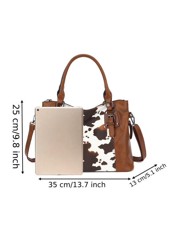 Random Cow Print Tote Bag, Affordable Luxury Bag Fashionable Large Capacity Shoulder Bag for Women, Casual Trendy Versatile High-quality Daily Commuting Bag