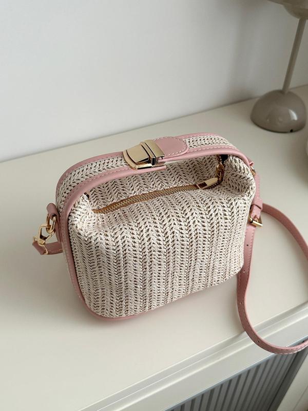 Women's Summer Plain Straw Crossbody Bag, Casual Versatile Patched Design Handbag for Daily & Back To School, Fall Outfits, Fall Freshness for Fall 2024