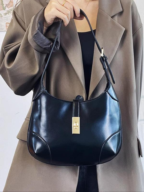 Women's Solid Color Shoulder Bag, Fashionable PU Leather Underarm Bag for Daily Used, Casual Trendy Versatile High-quality Daily Commuting Bag