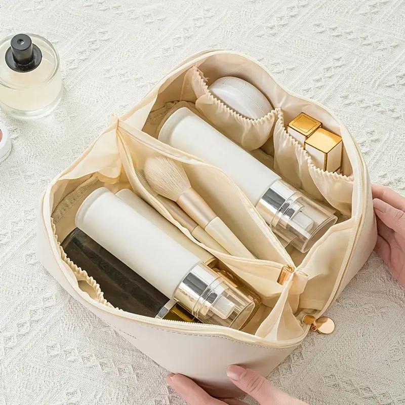 Solid Color Cosmetic Bag, Large Capacity Multi-grid Storage Bags, Portable Multi Functional Cosmetic Organizer for Travel, Trending Products