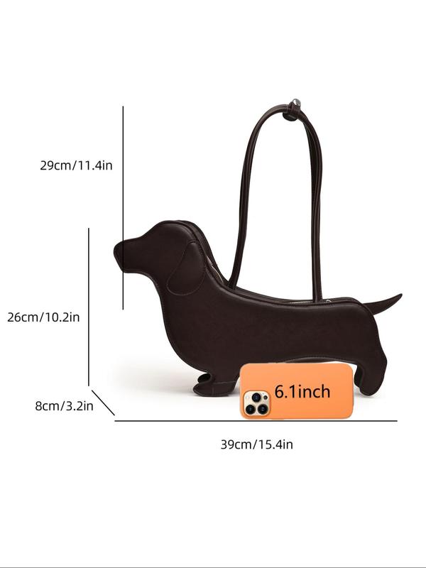 Cute Dachshund Shaped Handbag, Novelty Bag, Fashionable Zipper Shoulder Bag for Women, Casual Trendy Versatile High-quality Daily Commuting Bag