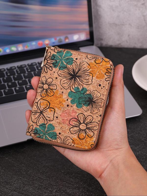 Women's Boho Style Vintage Floral Pattern Zipper Short Wallet, Multi Card Slot Large Capacity Wallet, Fashionable Baguette Bag for Daily Used