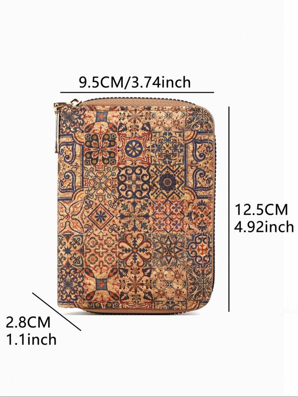 Women's Boho Style Vintage Floral Pattern Zipper Short Wallet, Multi Card Slot Large Capacity Wallet, Fashionable Baguette Bag for Daily Used