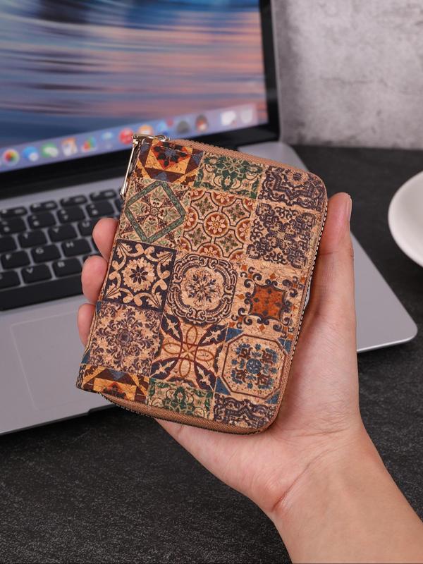 Women's Boho Style Vintage Floral Pattern Zipper Short Wallet, Multi Card Slot Large Capacity Wallet, Fashionable Baguette Bag for Daily Used