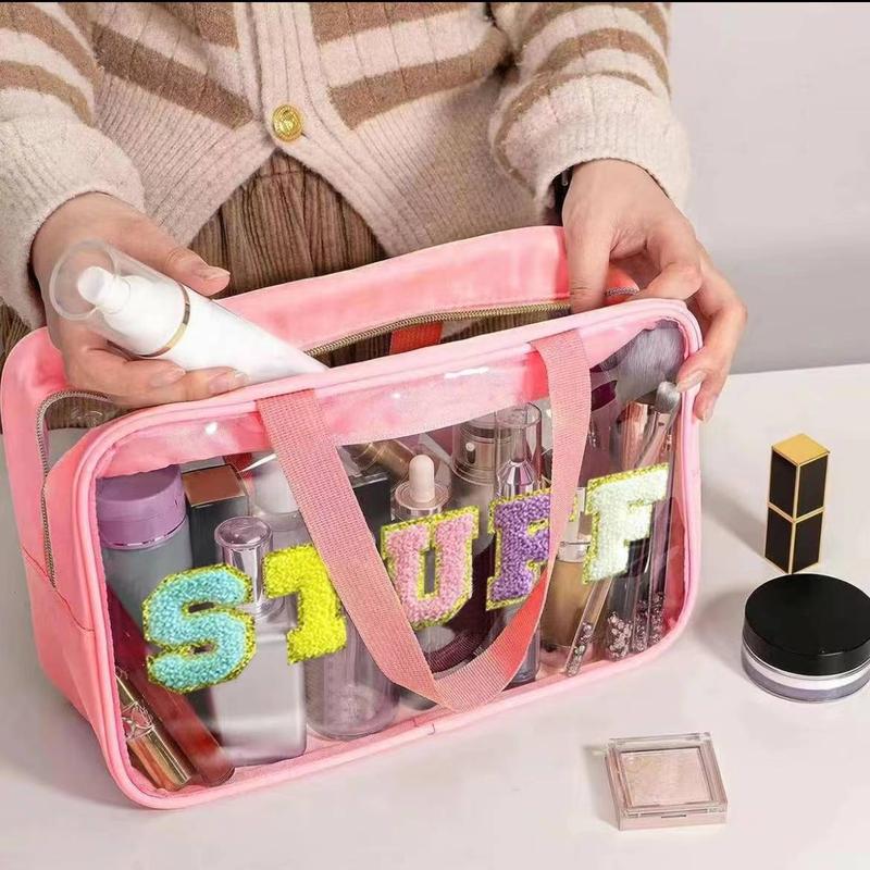 Clear Waterproof Makeup Bag,Portable Cosmetic Storage Bag,Zipper toiletry Bag for Travel,Makeup Organizer for Home,Gift for Girls,Women,Pencil Bat,Back TO school