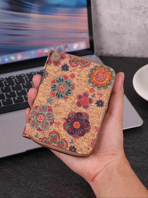 Women's Boho Style Vintage Floral Pattern Zipper Short Wallet, Multi Card Slot Large Capacity Wallet, Fashionable Baguette Bag for Daily Used