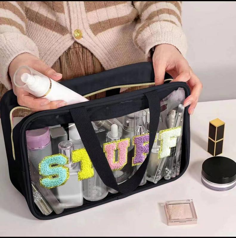 Clear Waterproof Makeup Bag,Portable Cosmetic Storage Bag,Zipper toiletry Bag for Travel,Makeup Organizer for Home,Gift for Girls,Women,Pencil Bat,Back TO school