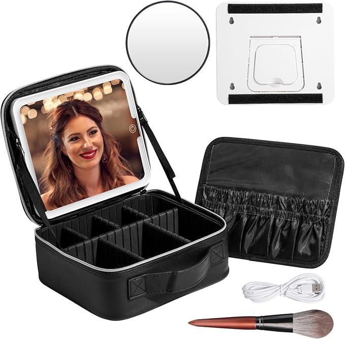 Makeup LED Case Makeup Brush Holder With LED Mirror Makeup Tool Organizer Bag Makeup Brush Bag with Shoulder