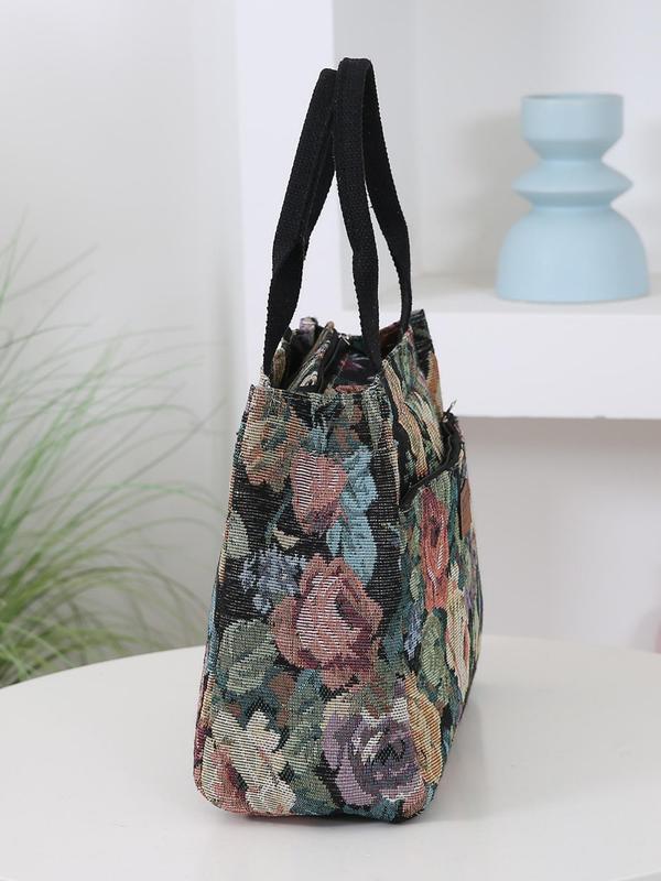 Floral Pattern Tote Bag, Casual Large Capacity Handbag for Women, Trendy Versatile High-quality Daily Commuting Bag, Girl Fashionable Shopping Bag