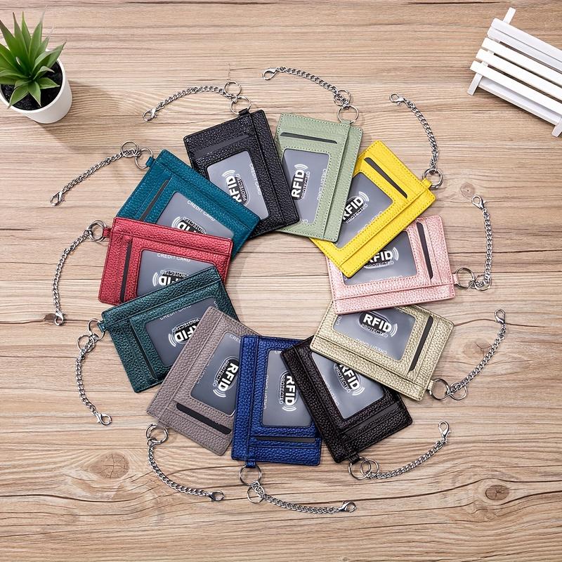 Mini ladies' genuine leather RFID blocking ultra-thin card holder wallet with keychain-sleepk minimalist design