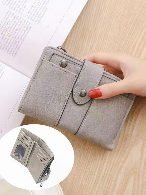 Women's Solid Color Zipper Short Wallet, Fashionable PU Leather Coin Purse for Daily Used, Casual Trendy Versatile High-quality Daily Wallet