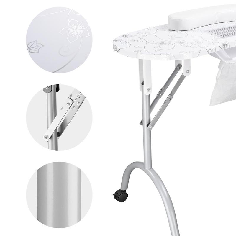 Byootique Portable Manicure Table+4in1 Rolling Makeup Case (Dust Collector included) White